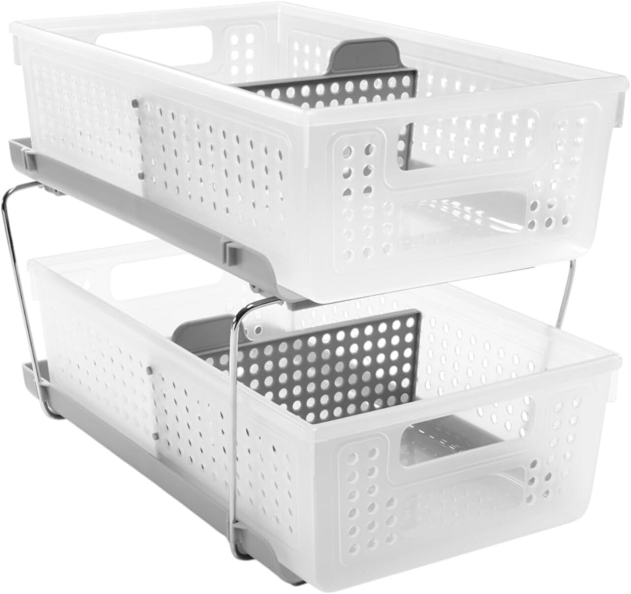 1 Pack 2-Tier Multi-Purpose Slide-Out Storage Baskets (Frost)